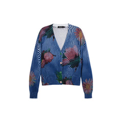 Image 1 : Cardigan Desigual femme bleu à motif floral avec manches longues et fermeture boutons — Delvale
