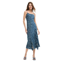 Image 1 : Robe Desigual femme bleu azur à motif floral, sans manches avec col carré — Delvale