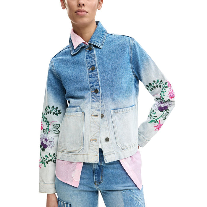 Image 1 : Veste Desigual femme bleu azur en coton avec col rond et manches longues — Delvale