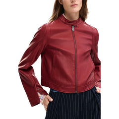 Image 1 : Veste Desigual femme bordeaux avec col Mao et fermeture zip — Delvale