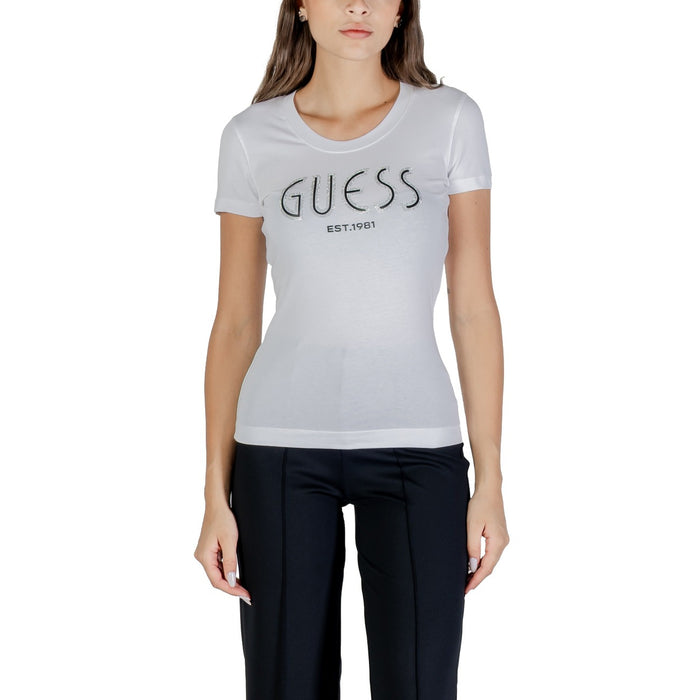 Image 1 : T-shirt Guess femme blanc avec impression logo en coton, coupe moderne — delvale
