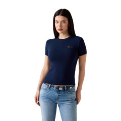 Image 1 : T-shirt femme Guess logo signature en coloris bleu, vue de face — Delvale