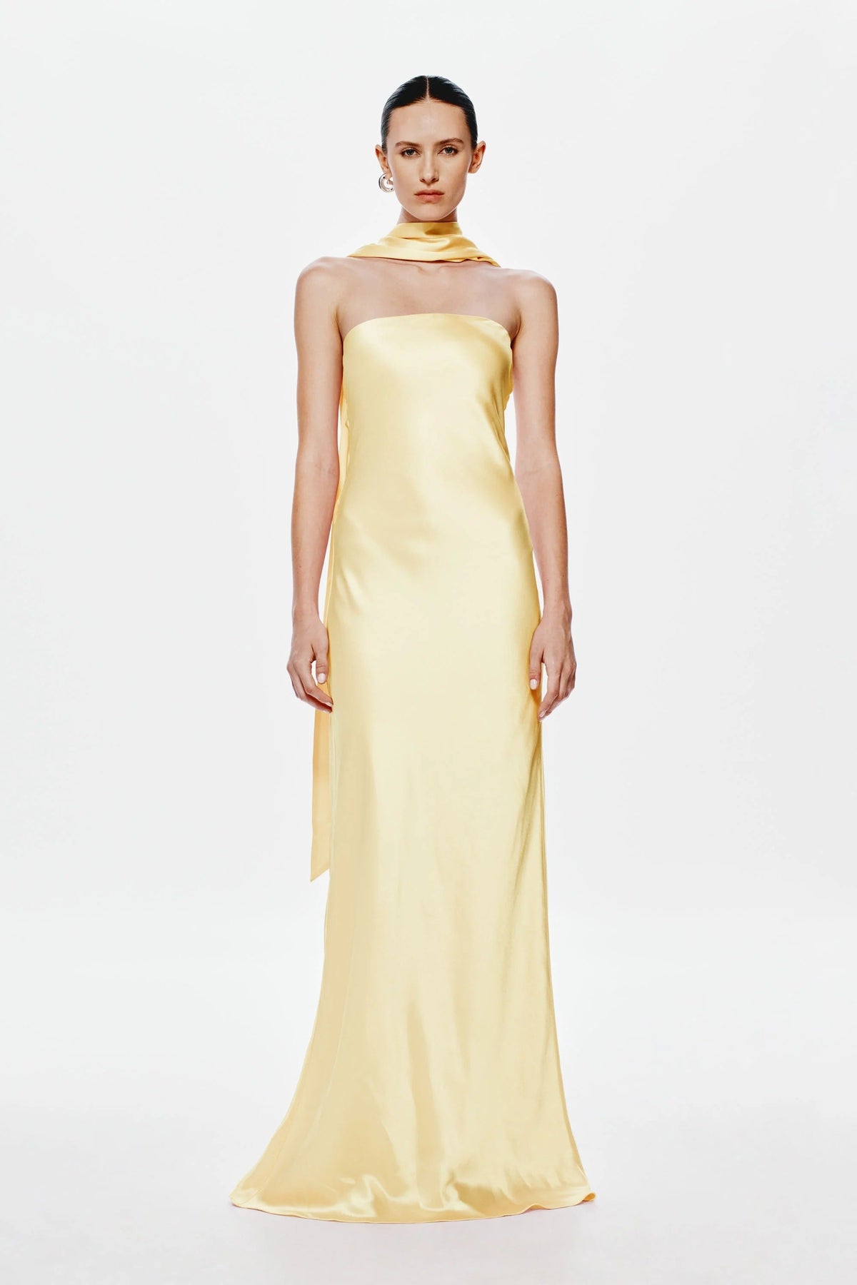 Misha Lilia Satin Gown - Soft Yellow