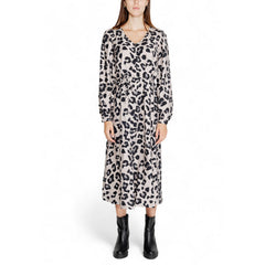 Image 1 : Robe Jacqueline De Yong gris motif léopard manches longues col V — delvale