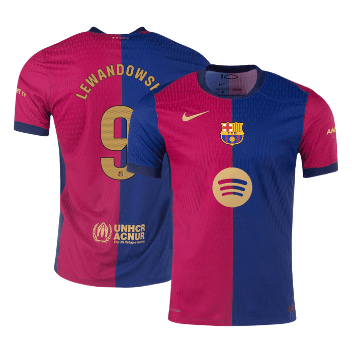 LEWANDOWSKI #9 Authentic Soccer Jersey Barcelona Home Shirt 2024/25 Spotify Logo Without Text