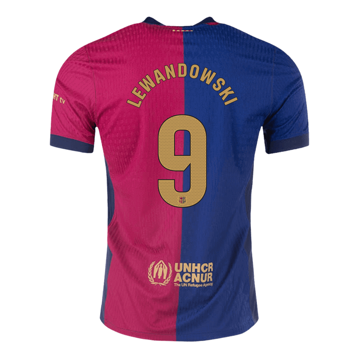LEWANDOWSKI #9 Authentic Soccer Jersey Barcelona Home Shirt 2024/25 Spotify Logo Without Text