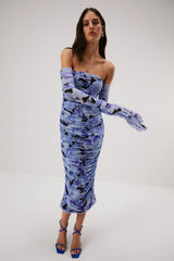 Misha Cosimo Mesh Dress With Gloves - Water Color Floral