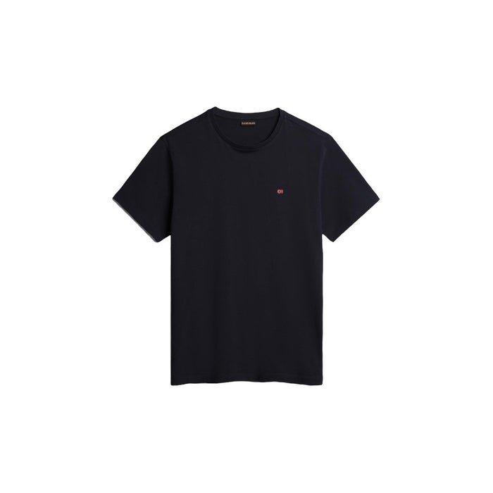 Image 1 : T-shirt Napapijri homme col rond bleu marine, logo brodé poitrine, vue de face sur fond blanc — Delvale
