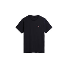 Image 1 : T-shirt Napapijri homme col rond bleu marine, logo brodé poitrine, vue de face sur fond blanc — Delvale