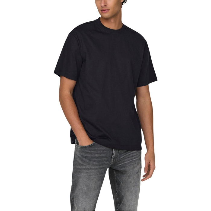 Image 1 : T-shirt Only & Sons homme noir en coton organique, vue de face — Delvale