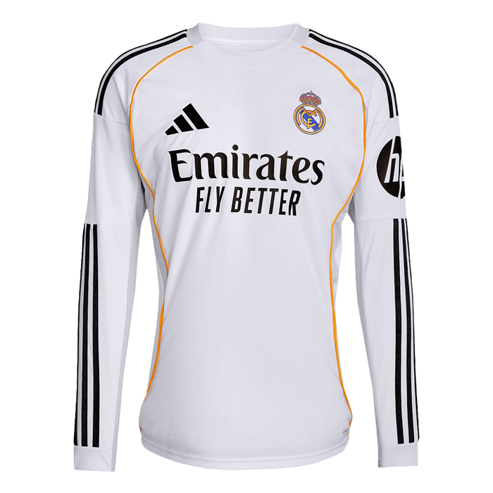 Real Madrid Home Long Sleeve Soccer White Jersey 2025/26