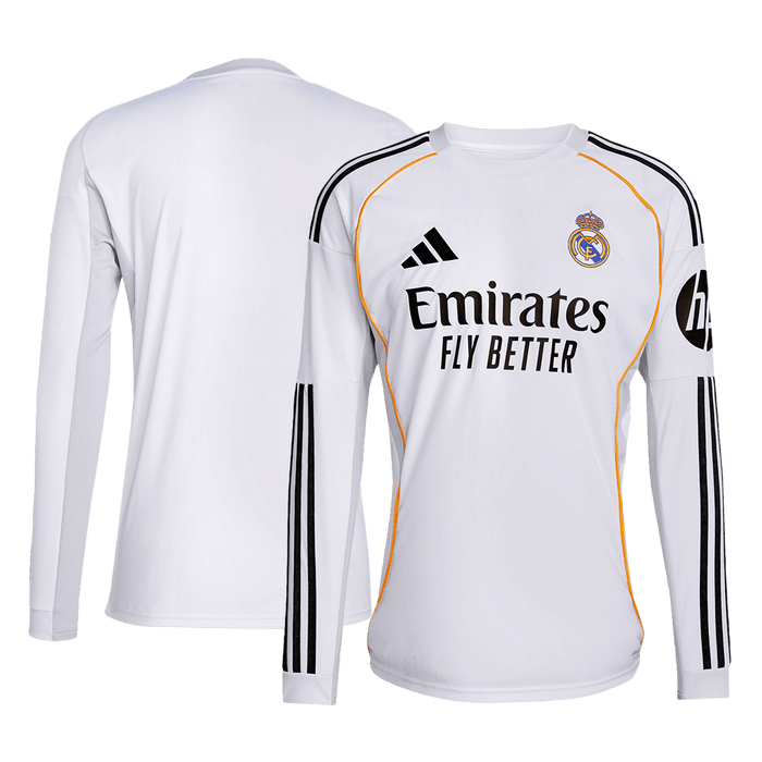 Real Madrid Home Long Sleeve Soccer White Jersey 2025/26