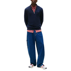Image 3 : Vue de dos du pull col zippé Tommy Hilfiger Jeans bleu marine en coton organique — Delvale